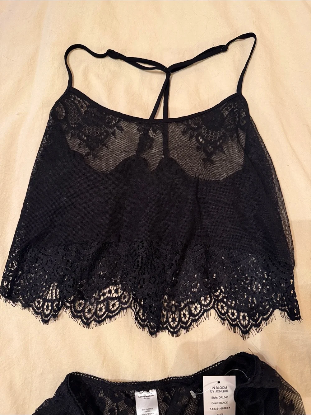 Women's Black Lace Camisole & Shorts Sleep Set - Picture 3 of 4